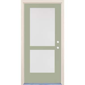 36 in. x 80 in. Left-Hand/Inswing 2 Lite Satin Etch Glass Cypress Painted Fiberglass Prehung Front Door w/4-9/16" Frame