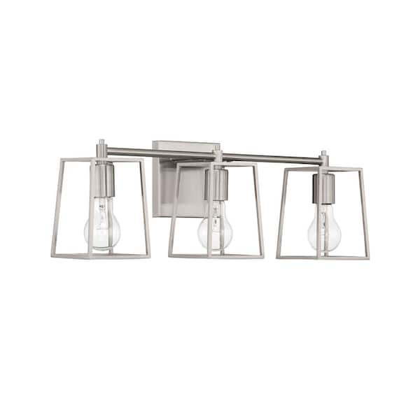 Dunn 22.75 in. 3-Light Brushed Polished Nickel Finish Vanity Light with Brushed Polished Nickel Steel Frame
