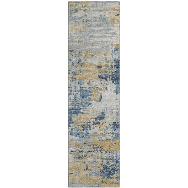 Addison Rugs Accord Blue 2 ft. 3 in. x 7 ft. 6 in. Abstract Indoor/Outdoor Washable Area Rug