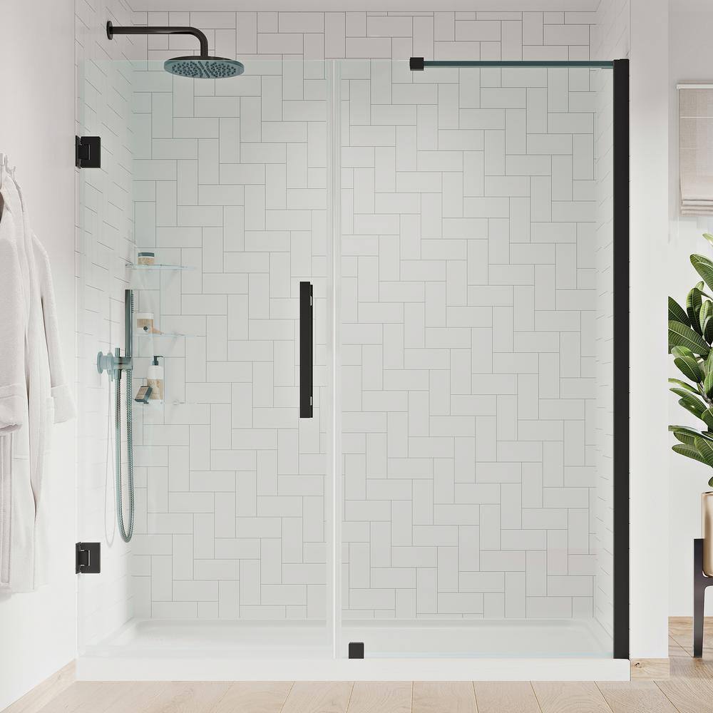 Tampa-Pro 60" Black Frameless Alcove Shower Kit with Shelves