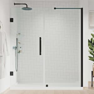 Tampa-Pro 60in. L x 36in. W x 75in. H Alcove Shower Kit w/Pivot Frameless Shower Door in Black w/Shelves and Shower Pan