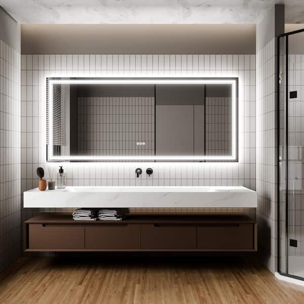 55 in. W x 30 in. H Large Rectangular Frameless LED Light Dimmable Anti-Fog Wall Bathroom Vanity Mirror