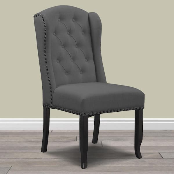 Glamour Home Alen Grey Fabric Dining, Grey Fabric Dining Chairs With Arms