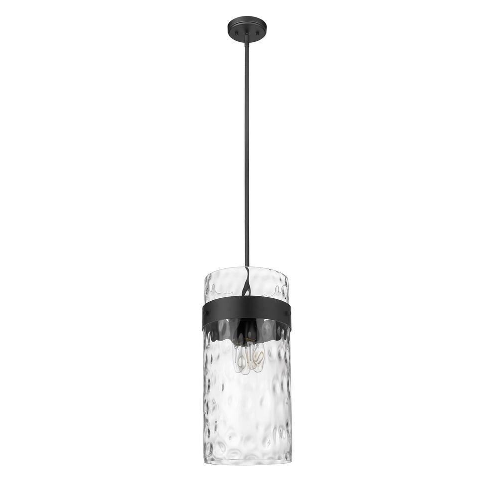 Fontaine Transitional 4-Light Matte Black Pendant with Ripple Glass Shade