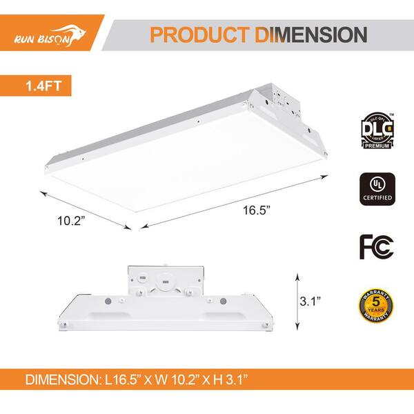 RUN BISON 1.4 ft. 200-Watt Equivalent 17,000 Lumens Integrated LED Dimmable White Linear High Bay Light 120-277 Volt 4000K/5000K