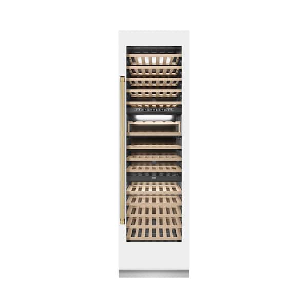 Autograph Edition 24 in. Triple Zone 100-Bottle Column Wine Cooler in White Matte with Champagne Bronze Accents