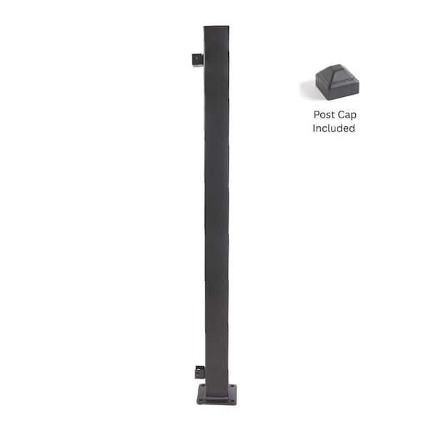 Fe26 2 in. x 2 in. x 39-1/2 in. Black Steel Railing End Post with Cap and Base Cover