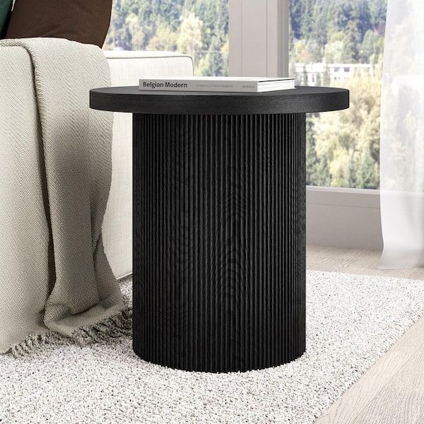 Isa 22 in. Black Grain Round MDF Top End Table