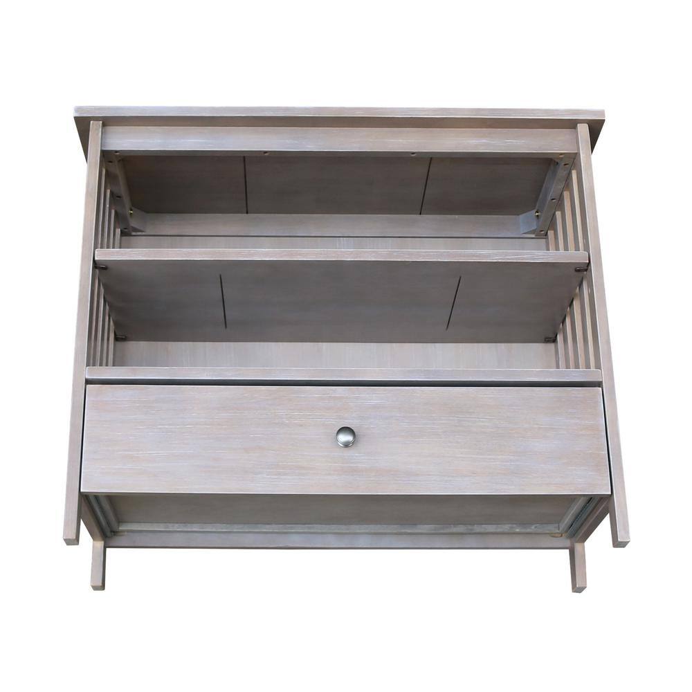 Washed Gray Taupe Corner TV Stand with Cabinet