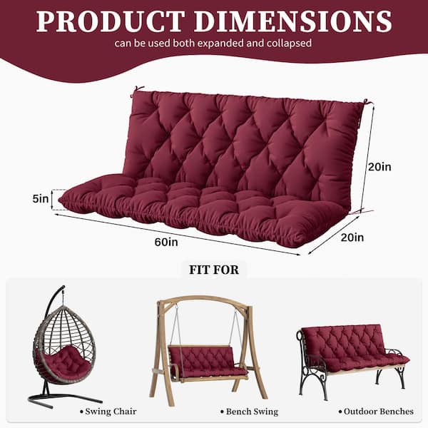 60 in. x 40 in. 2-3 Seat Patio Contoured Replacement Bench Cushion Outdoor Porch Swing Cushion Cushion Burgundy