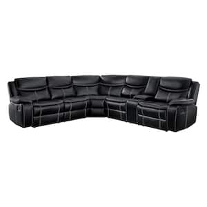 Austin 118 in. Straight Arm 3-piece Faux Leather Reclining Sectional Sofa in Black with Right Console