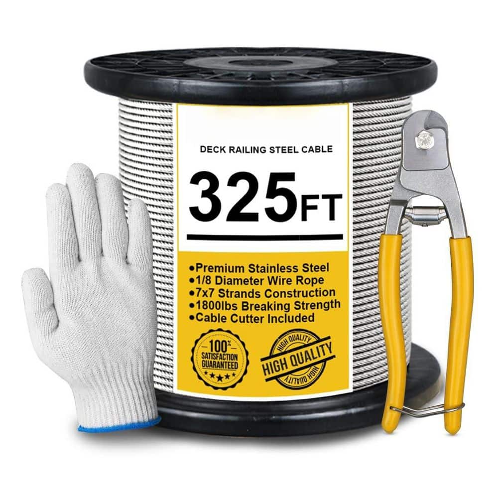 325 ft. 1/8 Stainless Steel Cable T316 7 x 7 Strands with Cutter for Deck Railing Stair Handrail Porch Fence Use price history on PriceWatchPro