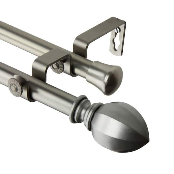 Rod Desyne 120 in. - 170 in. Telescoping Double Curtain Rod Kit in Satin Nickel with Garnet Finial
