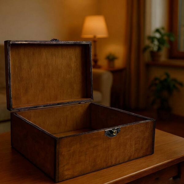 Brown 12 in. x 5 in. Wood Large Wooden Memory Decorative Box for