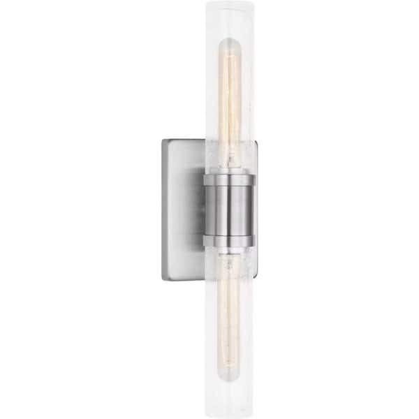 Keaton 5 in. W x 20 in. H 2-Light Brushed Nickel Dimmable Wall Sconce with Clear Crackle Glass Shades