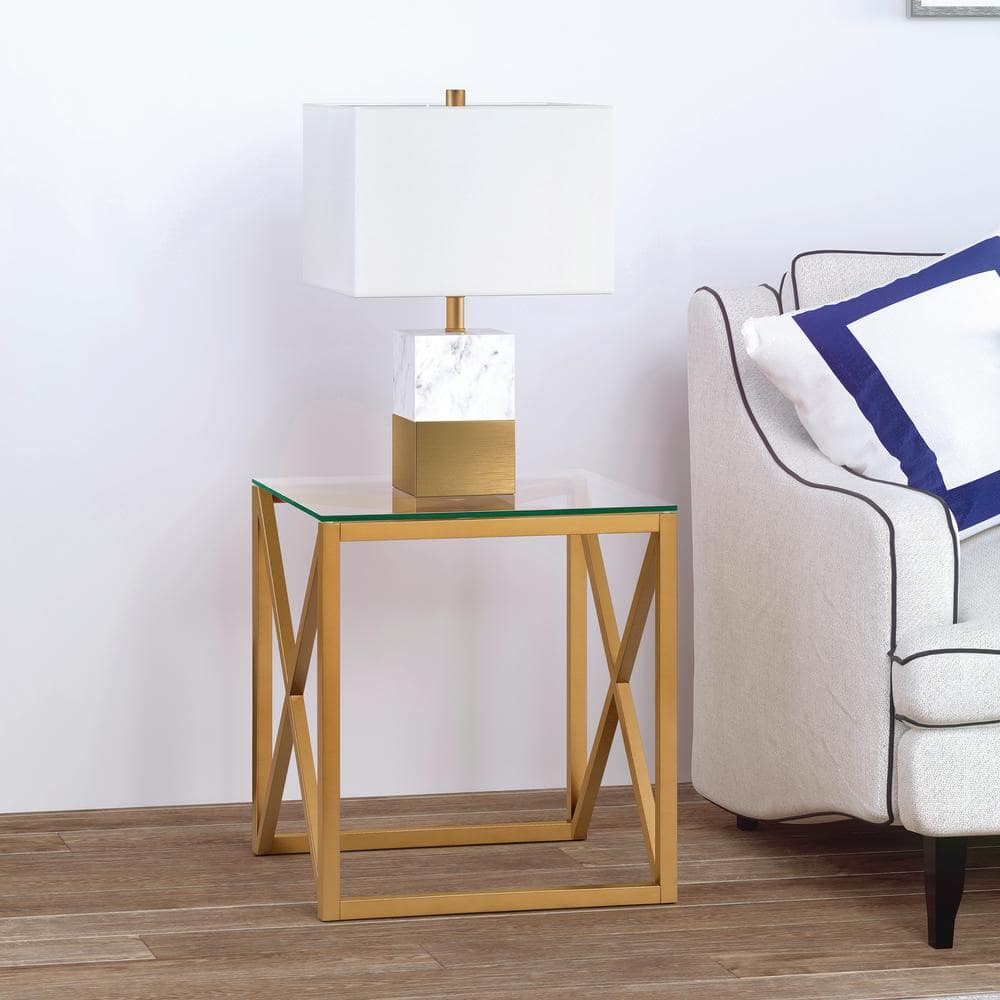 Gold Steel X-Base Square Glass Side Table