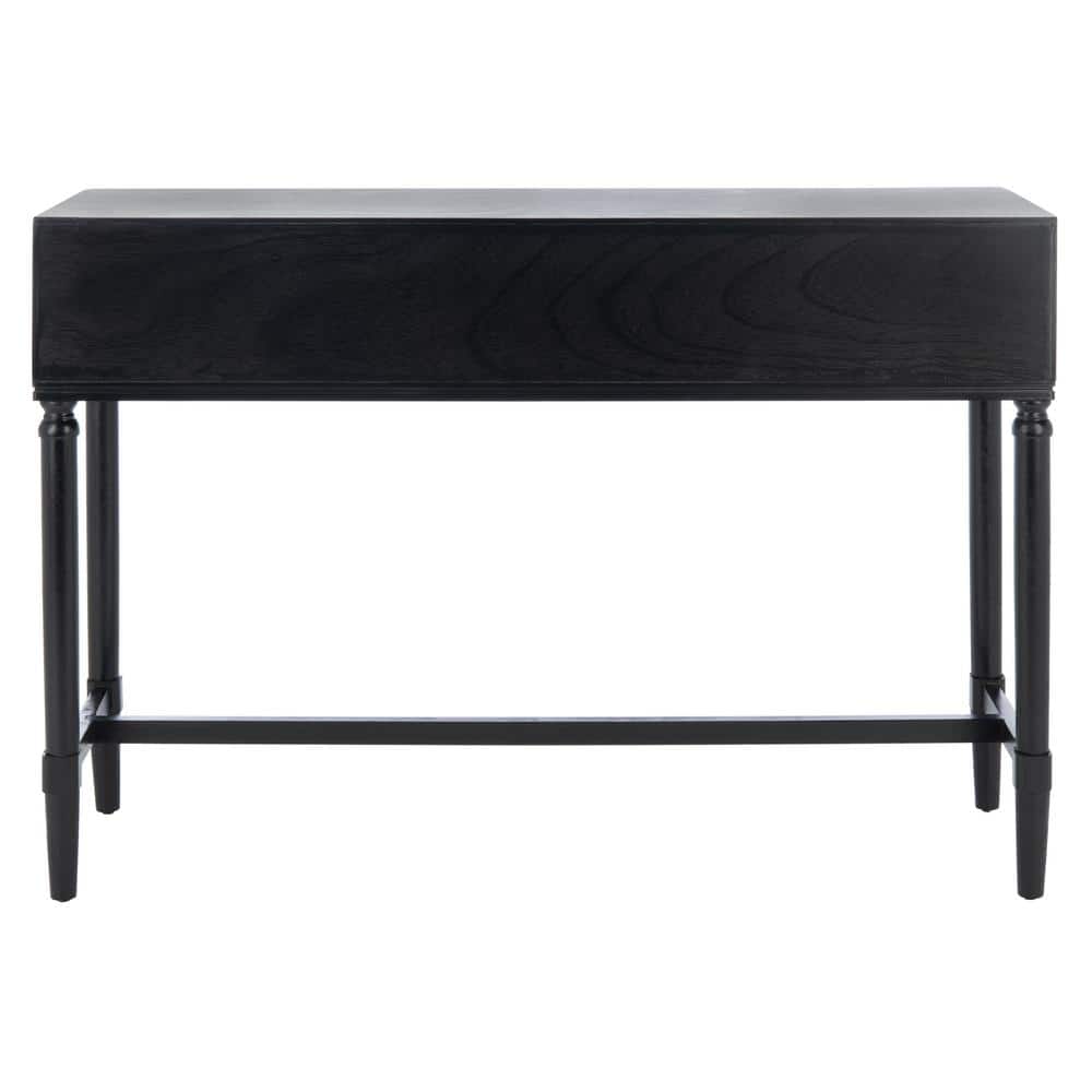 Black Wood Console Table with Turned Legs and Storage