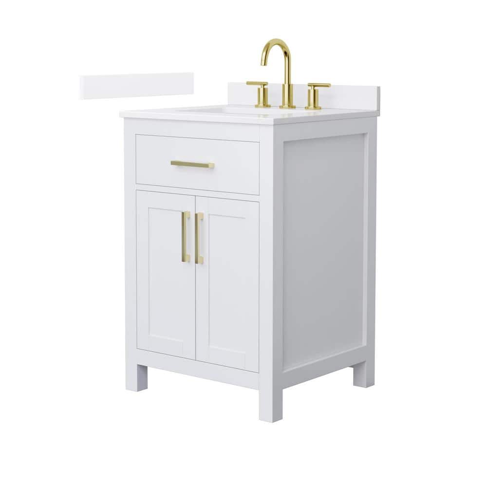 Beckett 24" White Freestanding Vanity with Quartz Top and Gold Hardware