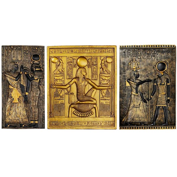Design Toscano in. x in. Egyptian Temple Stele Tutankhamen, Isis, Horus Wall Plaque Sculpture (3-Piece)