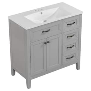 BY10 36.00 in. W x 18.00 in. D x 36.00 in. H Single Sink Freestanding Bath Vanity in Gray with White Solid Surface Top