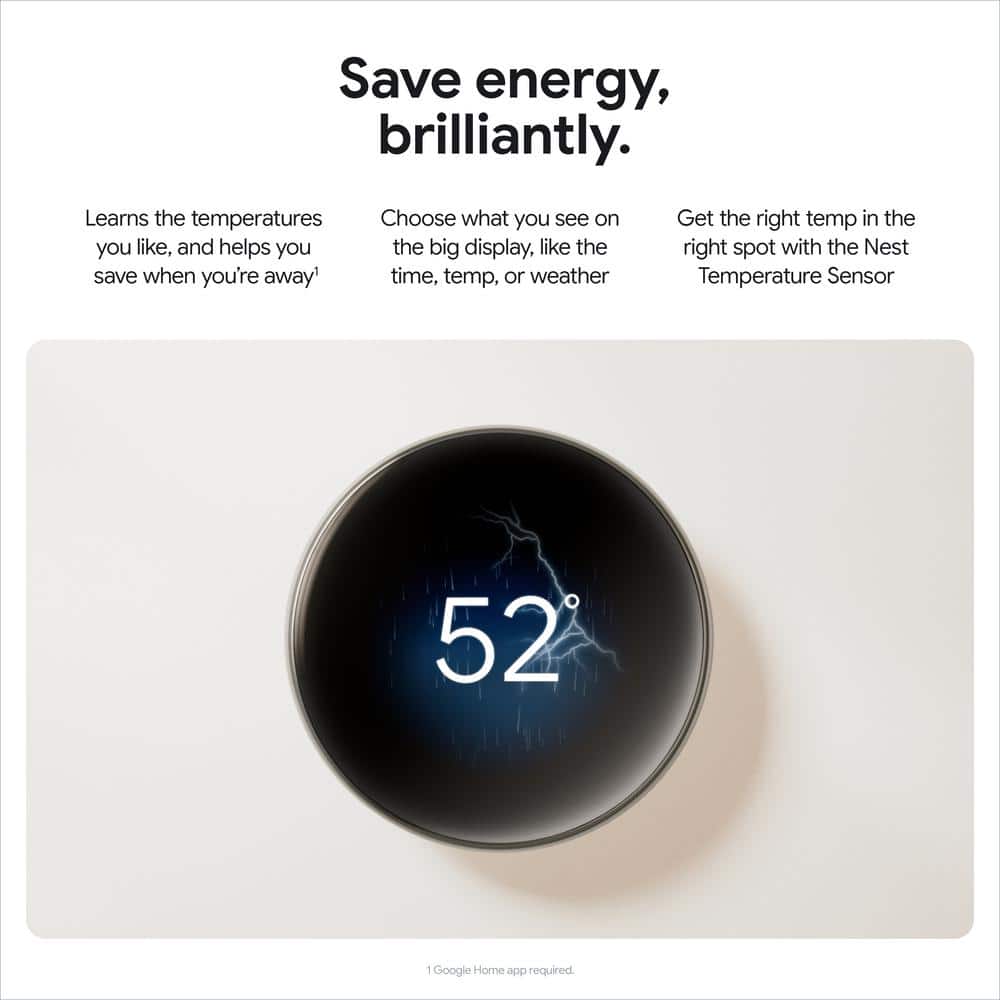 Google Nest Black Programmable Learning Thermostat with Temperature Sensor