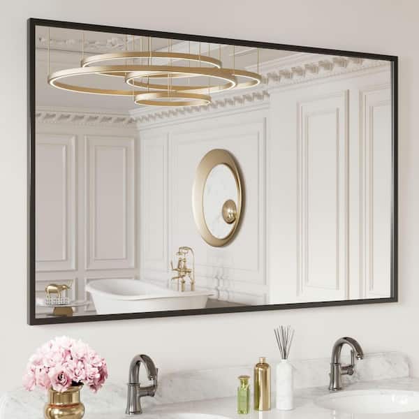 40 in. W. x 30 in. H Rectangular Framed French Cleat Wall Mounted Tempered Glass Bathroom Vanity Mirror in Matte Black