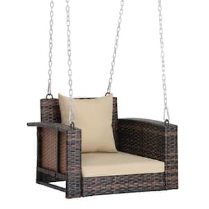 1-Person PE Wicker Porch Swing with Cushion