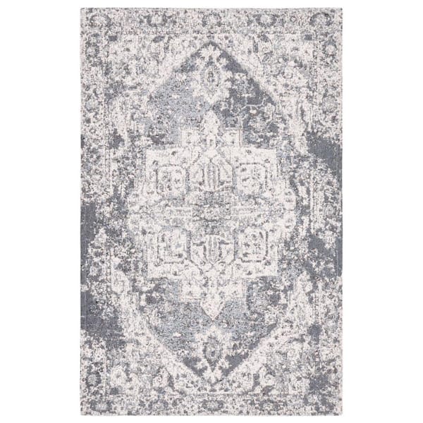 SAFAVIEH Easy Care Ivory/Black 2 ft. x 5 ft. Machine Washable Border Medallion Geometric Area Rug