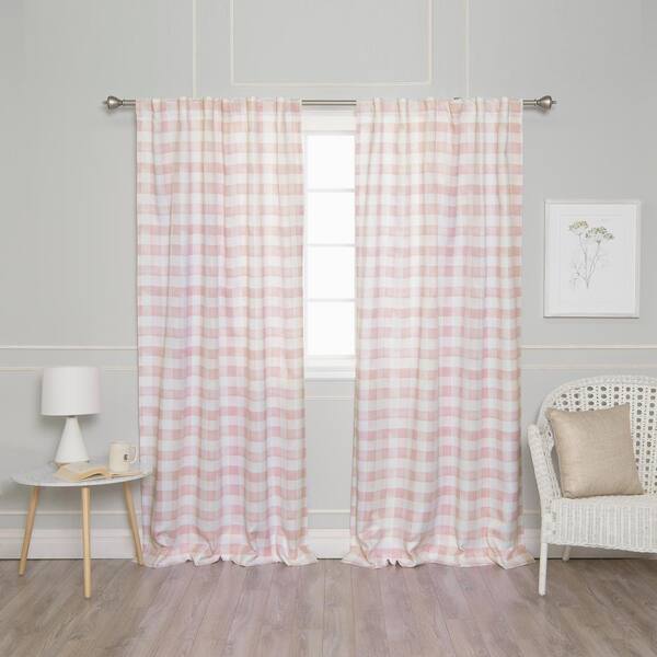 Best Home Fashion Pink Watercolor Buffalo Check Rod Pocket Room Darkening Curtain - 52 in. W x 84 in. L (Set of 2)