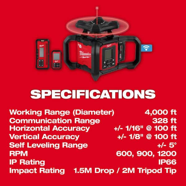 Milwaukee M18 4000 ft. Red Exterior Dual Slope Rotary Laser Level