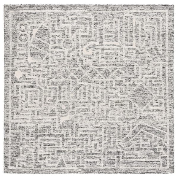 Ivory Maze Rug SAFAVIEH Abstract 6 ft. x 6 ft. Charcoal/Ivory Geometric Maze Square ...