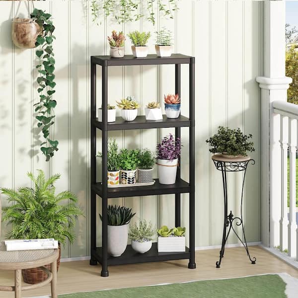 4-Tiers Heavy-Duty Plastic Garage Storage Shelving Unit in Black (24 in. W x 53 in. H x 12.5 in. D) Set of 1