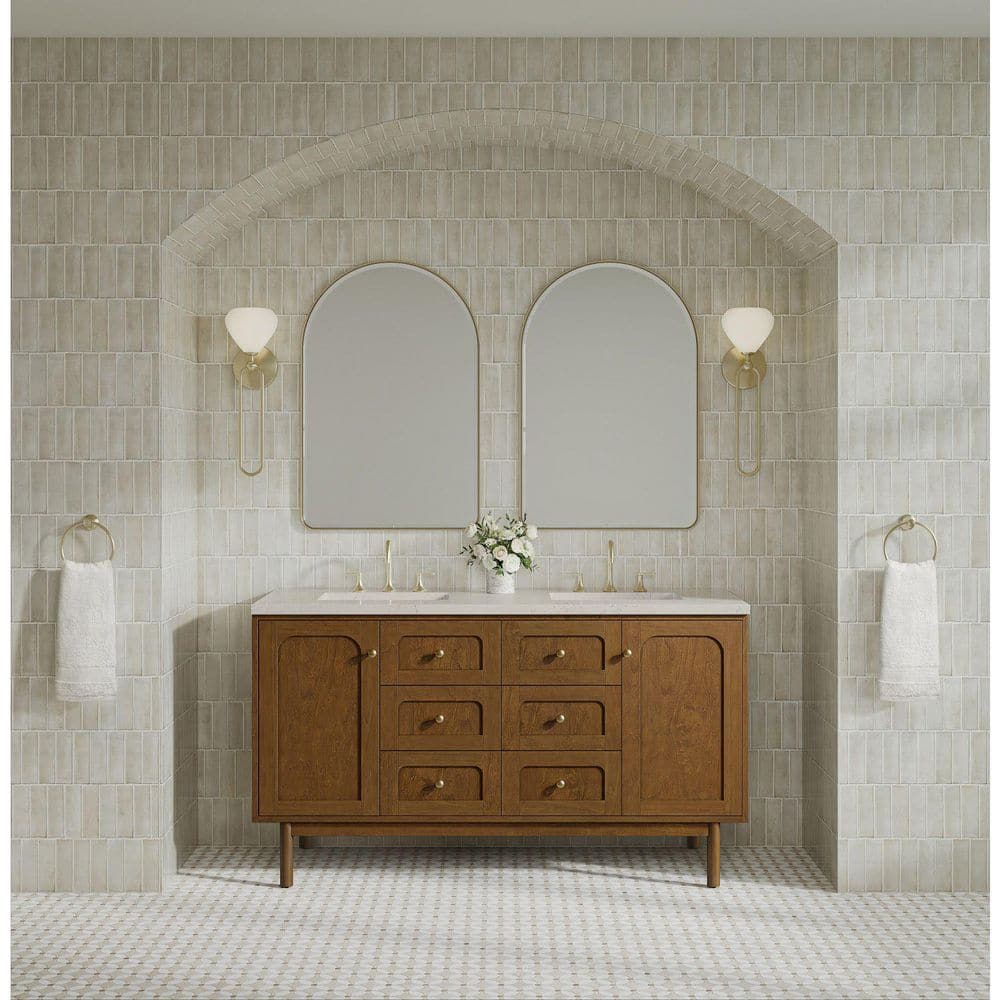 Laurent 60.0 in. Double Bath Vanity in Honey Oak with Siberian Wireless Charging Quartz Top price history on PriceWatchPro