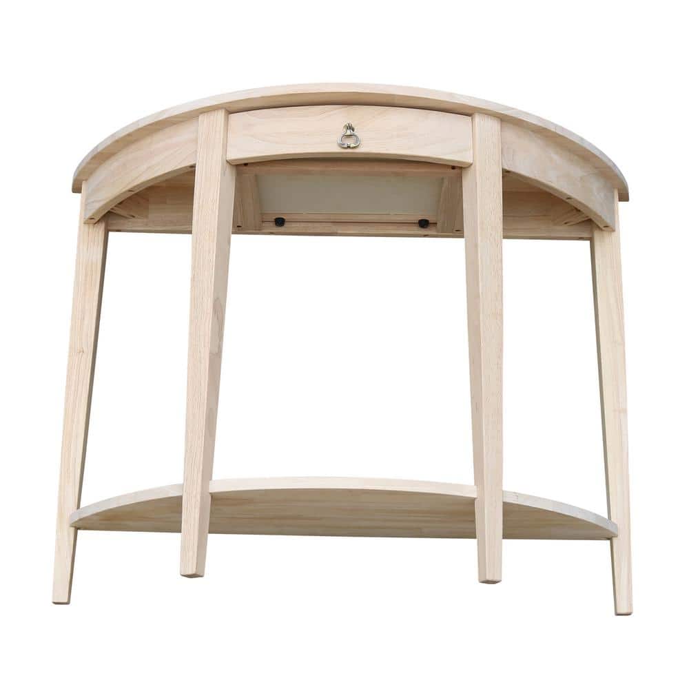 Elegant Unfinished Solid Wood Demilune Console Table with Storage