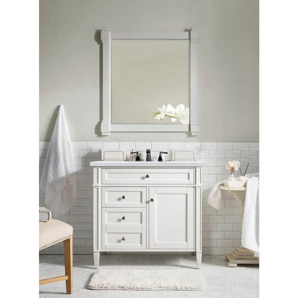 James Martin Vanities Brittany 36.0 in. W x 23.5 in. D x 34 in. H Single Bath Vanity in Bright White with Arctic Fall Solid Surface Top