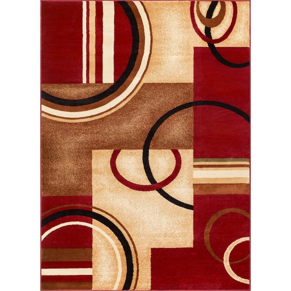 Well Woven Barclay Arcs and Shapes Red 4 ft. x 5 ft. Modern Geometric Area Rug