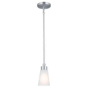Erma 7.5 in. 1-Light Brushed Nickel Shaded Traditional Kitchen Mini Pendant Light with Satin Etched Glass