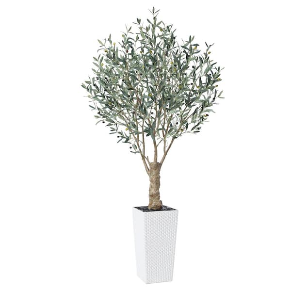 DR.Planzen 7 ft.Artificial Ficus Tree UV Resistant with White Tall Planter, Faux Ficus Tree for Outdoor Decor
