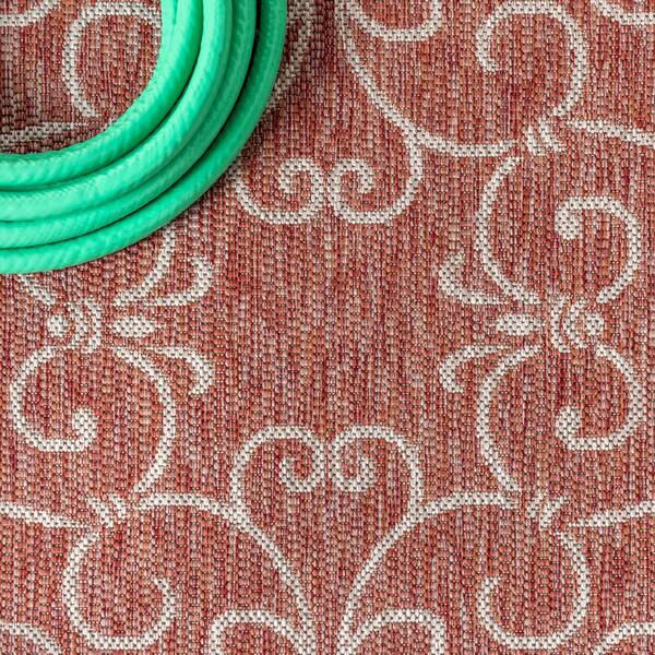 Jonathan Y Charleston Vintage Filigree Textured Weave Indoor/Outdoor Area Rug - Red/Beige - 9x12 Feet