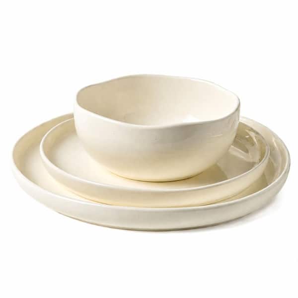 12-Piece Handcrafted Speckled Beige Ceramic Porcelain Lightweight Scratch Resistant Dinnerware Set Service for 4