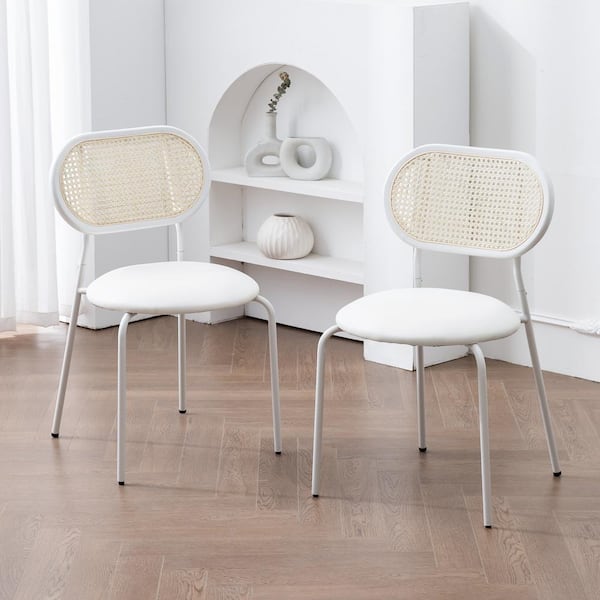 LUE BONA Rattan Counter Height Bar Stools With Faux Leather Seat (set of 2)
