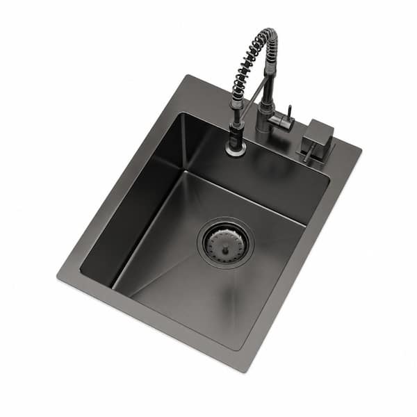 20 in. Drop-In Single Bowl Black Handmade 18 Gauge Stainless Steel Bar Sink for Wet Bar RV Outdoor