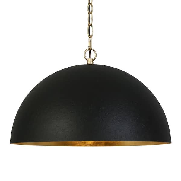 Zevni Industrial 17.7 in. W 1-Light Gold Pendant Lamp, Farmhouse Pendant Light with Black Dome Shade for Dining Room, Kitchen