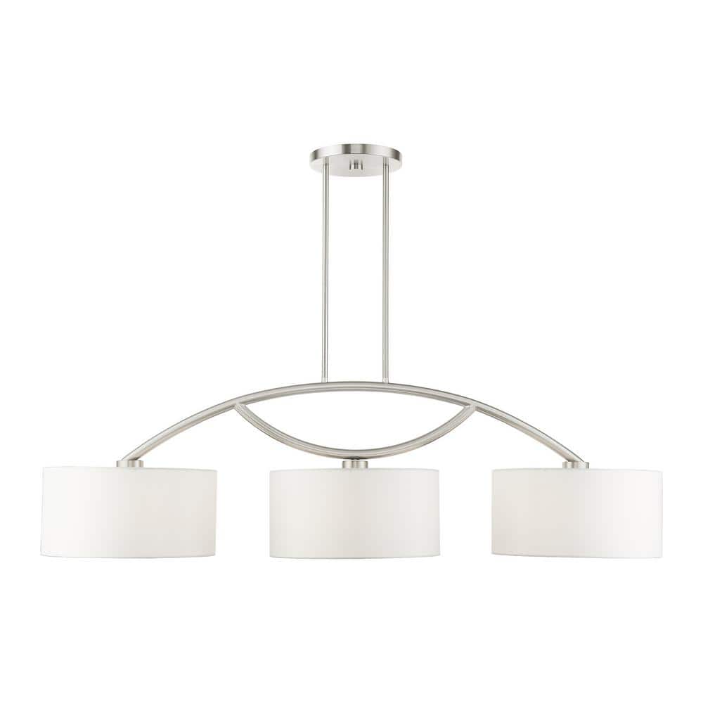 Elegant Brushed Nickel 3-Light Drum Chandelier with Off-White Shade