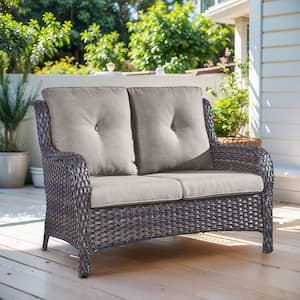 2-Seat Wicker Outdoor Loveseat Sofa Patio with CushionGuard Cushions Brown/Gray