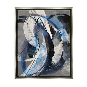 Aquatic Themed Fluid White Blue Paint Swirls by K. Nari Floater Frame Abstract Wall Art Print 25 in. x 31 in.