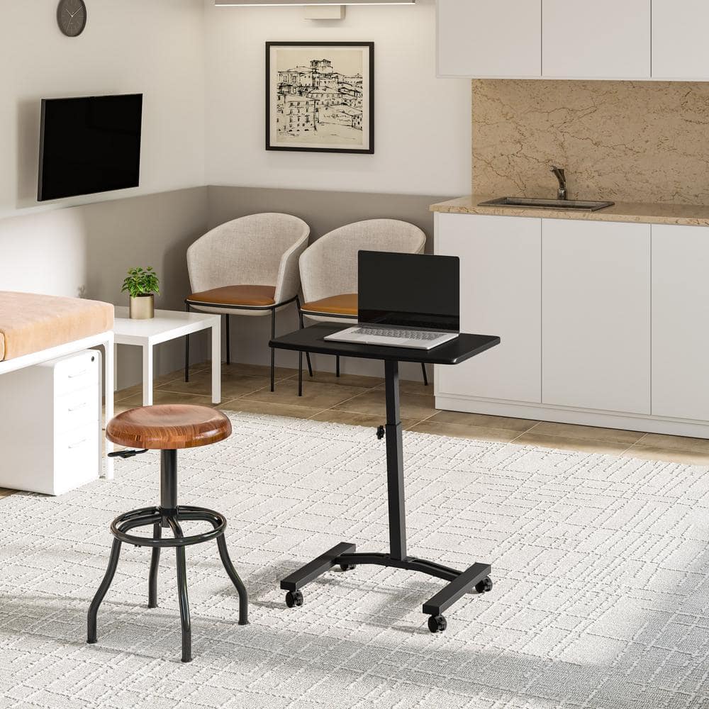 Adjustable Black Wood Mobile Laptop Cart with Smooth-Gliding Wheels