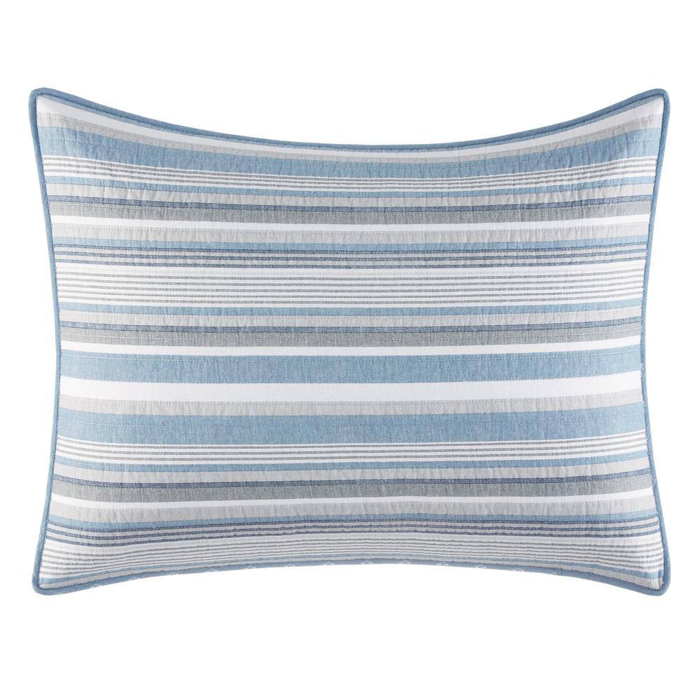 Nautical Twin White and Blue Cotton Reversible Quilt Set