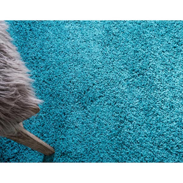 Solid Shag Collection Area Rug (2 ft. 7 in. x 13 ft. 1 in. Runner Deep Aqua Blue)