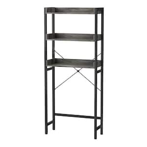 24.8 in. W x 63.7 in. H x 9.4 in. D Gray Bathroom Over-the-Toilet Storage with 3-Tier Shelves and 4-Hooks